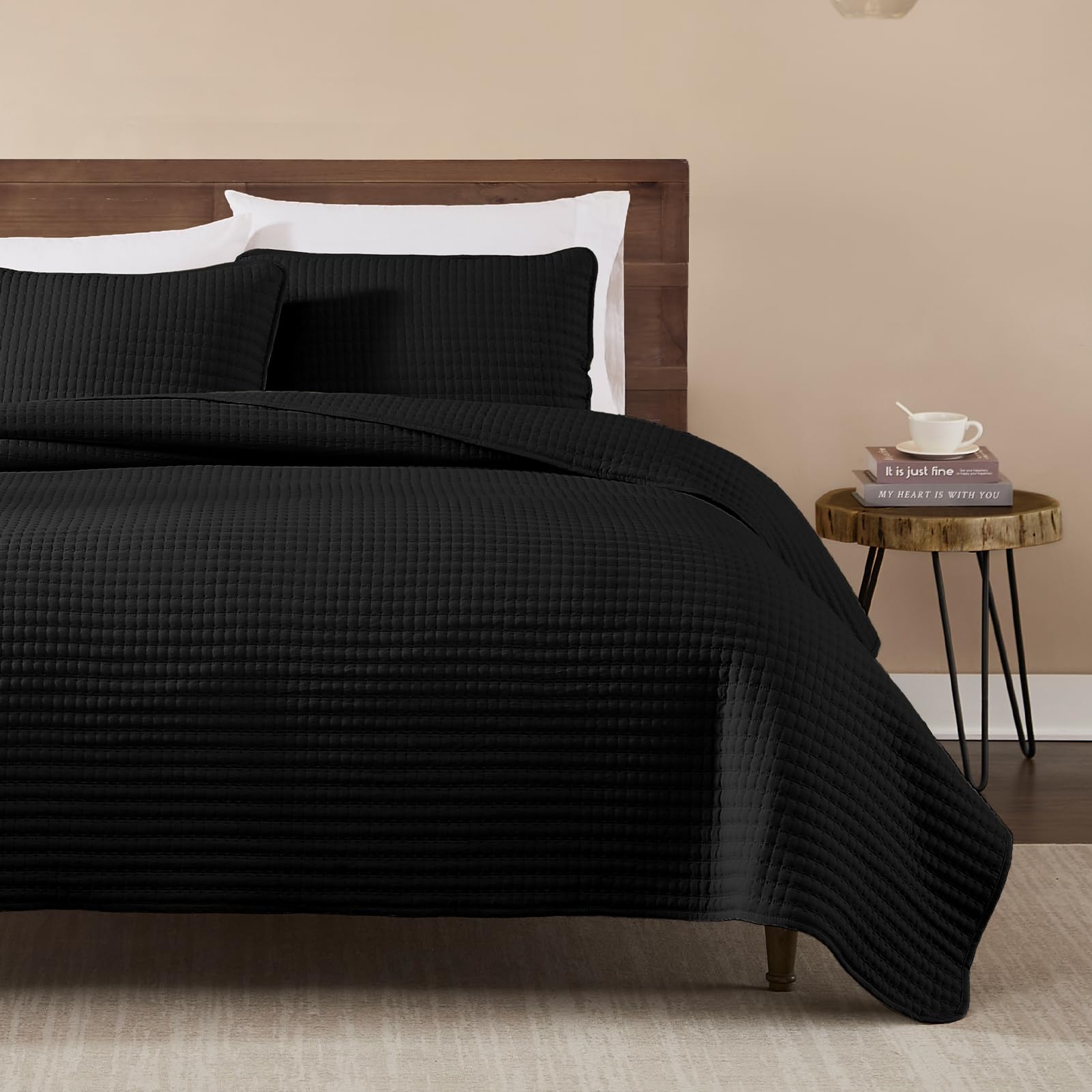 Wrensonge Quilts Queen Size, 3 Pieces Black Lightweight Soft Quilts Queen Size Sets For All Seasons, Summer Queen Quilt Bedding